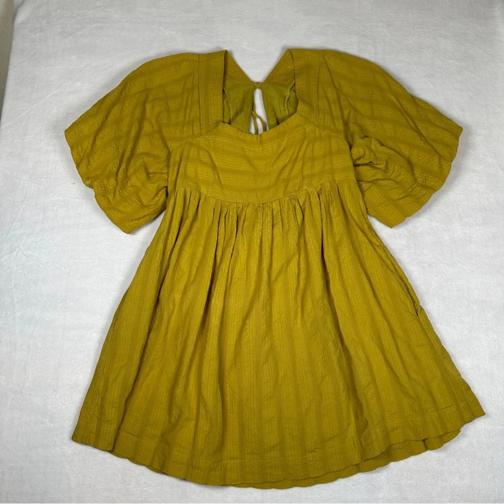 Free people Olive Green Gigi blouse square‎ neck puff sleeve